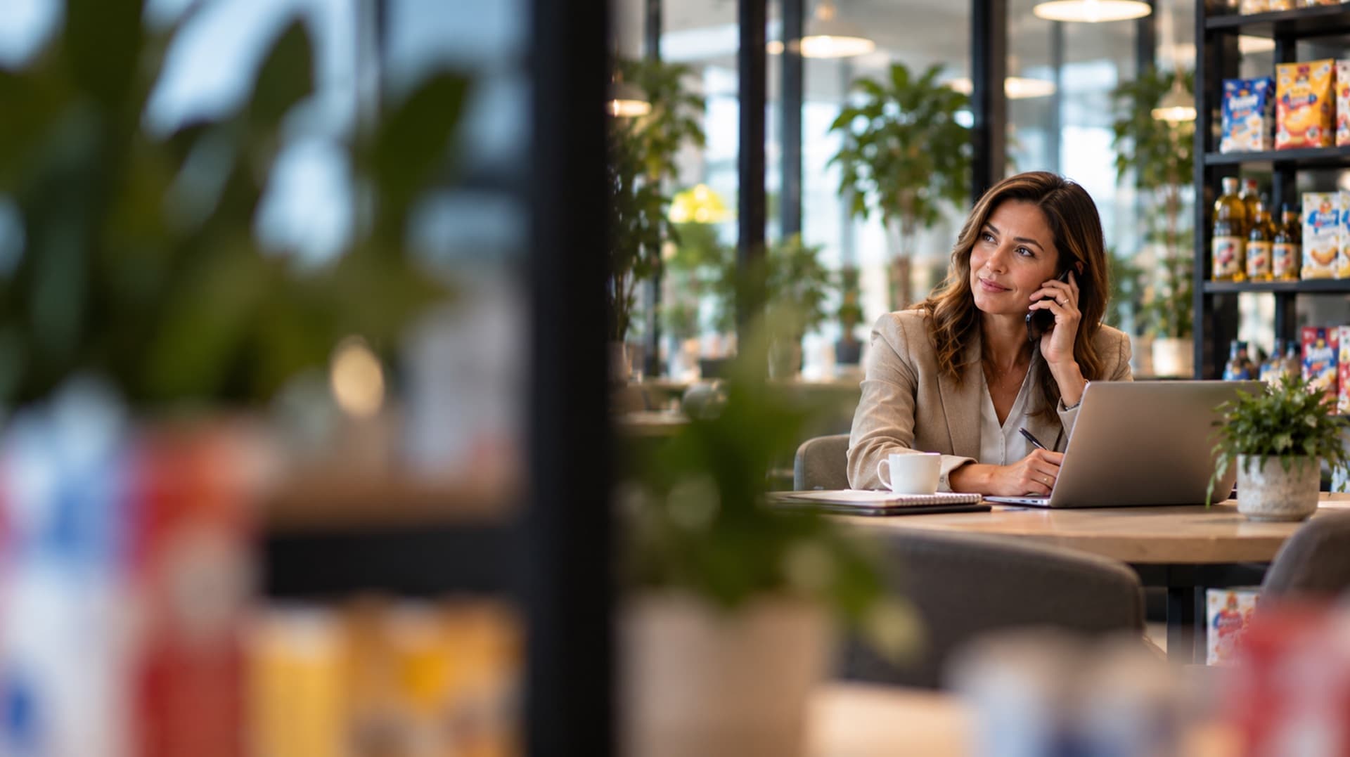 Buyer on a call at a laptop in an office